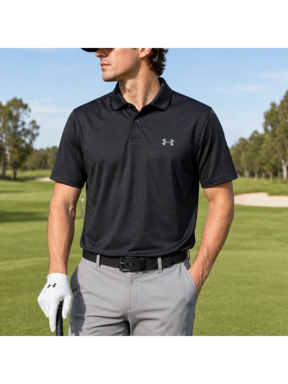 Under Armour Performance Polo in black/charcoal. Men’s size Large.